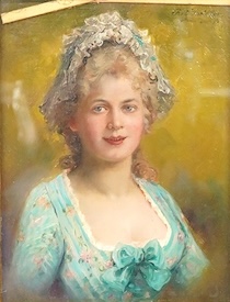 Continental School, 19th century, half length study of a lady, indistinctly signed Voelckers?, oil on board, 17 x 13cm, housed in gilt frame